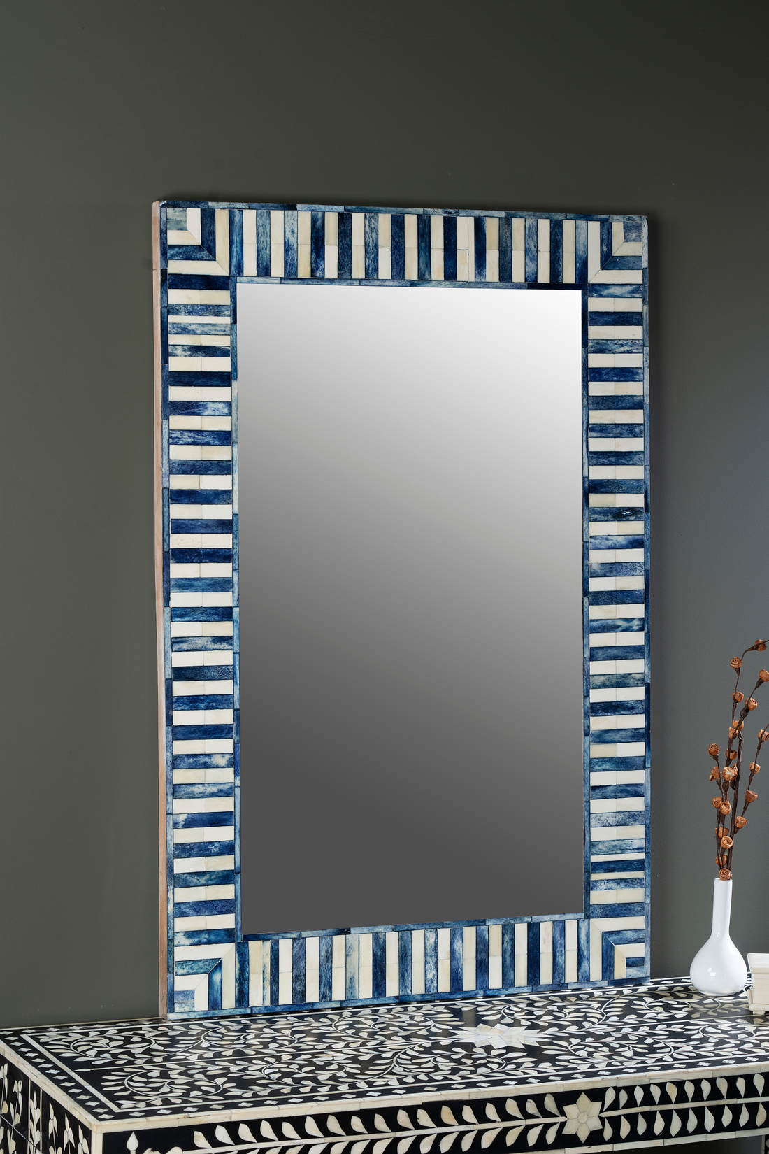 Indigo Stripe Geometry Inlay Wall Mirror