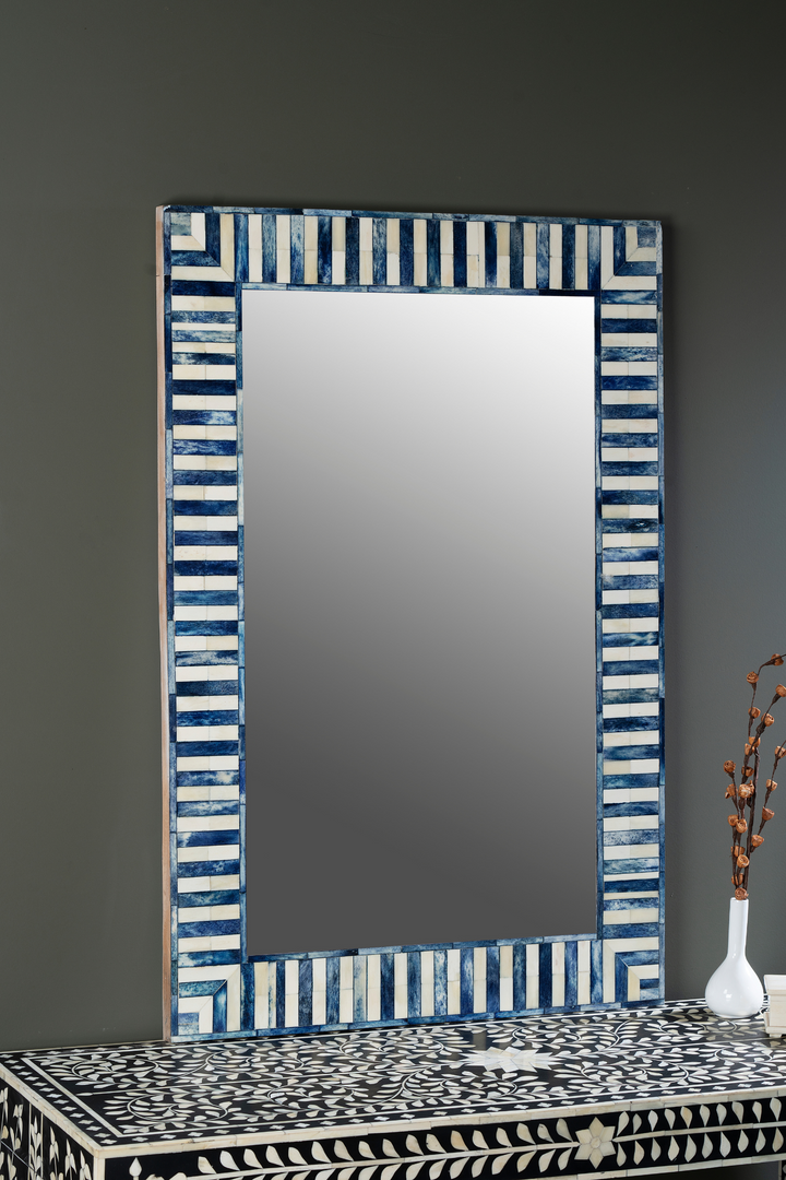 Indigo Stripe Geometry Inlay Wall Mirror