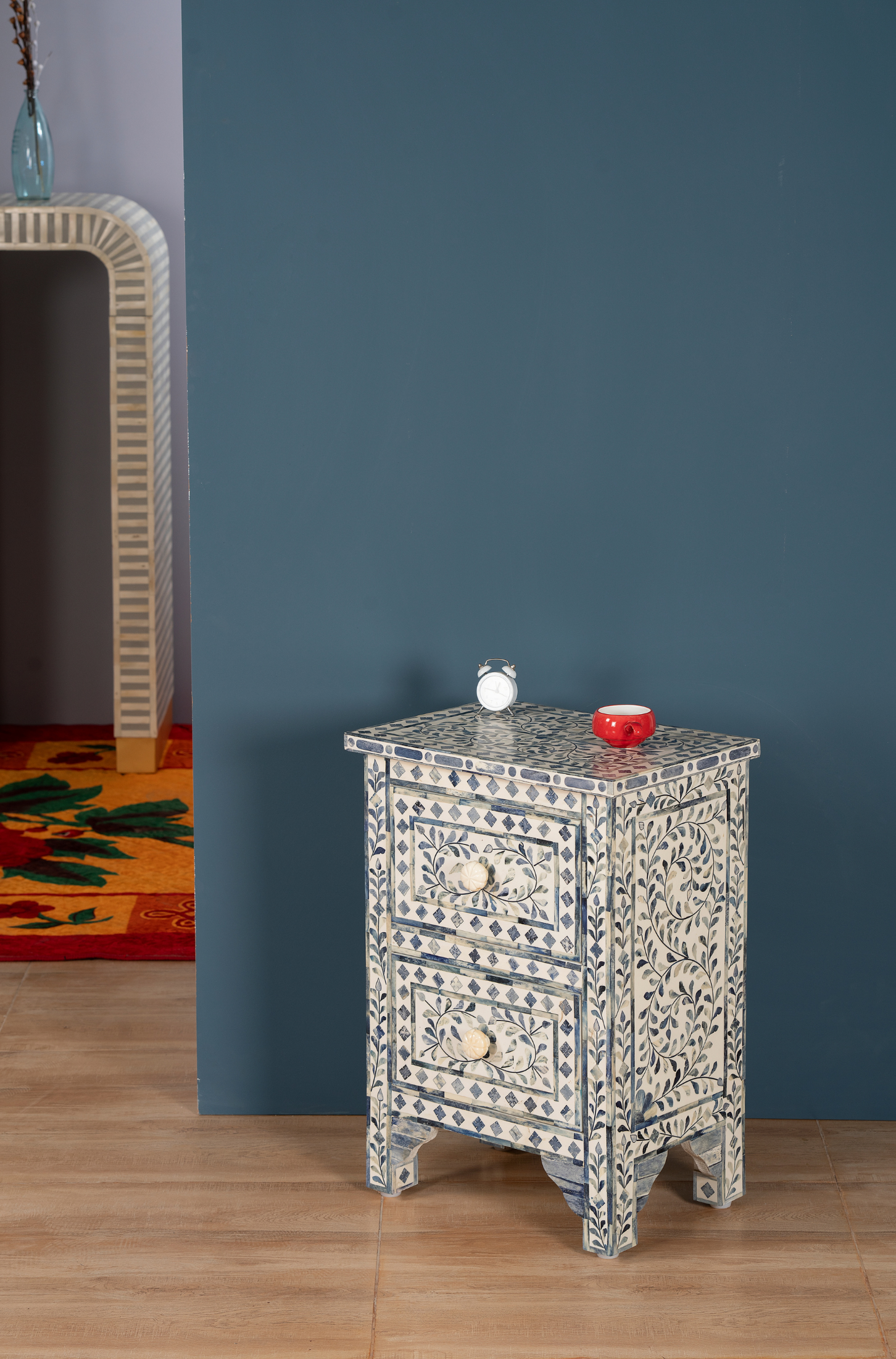 Ivory Petal Inlay Bedside Chest