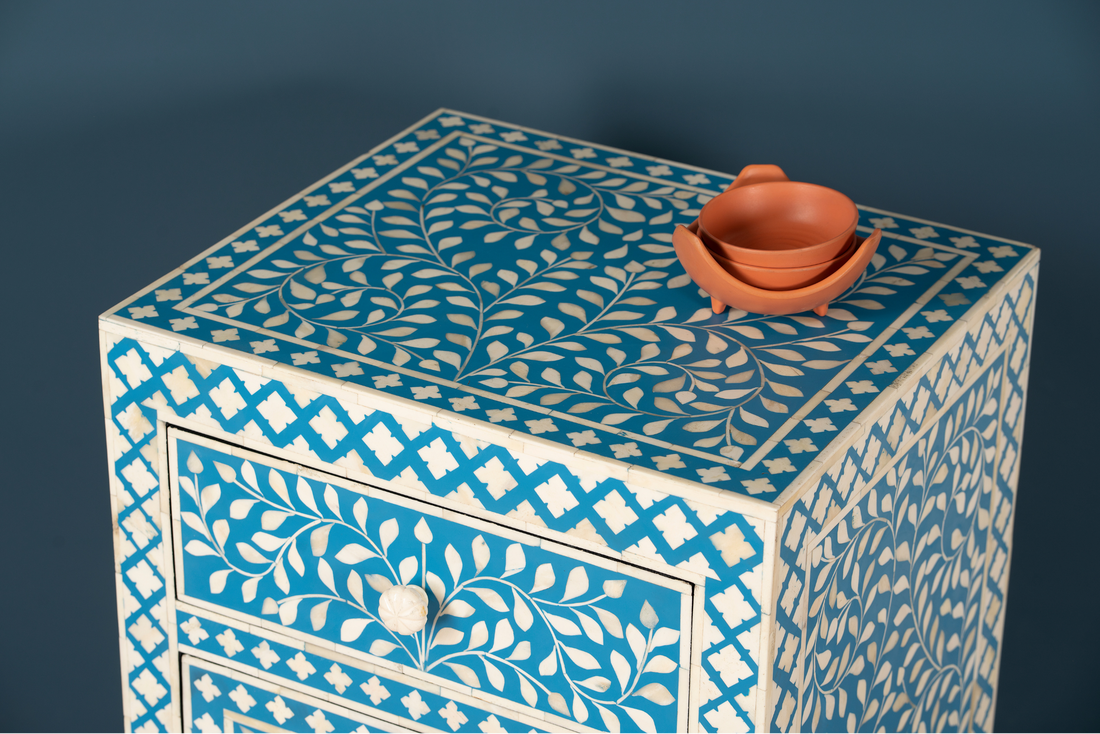 Azure Vine Inlay Bedside Chest