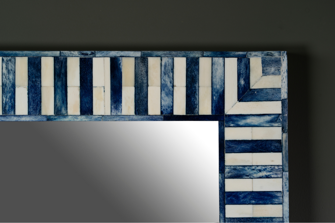 Indigo Stripe Geometry Inlay Wall Mirror