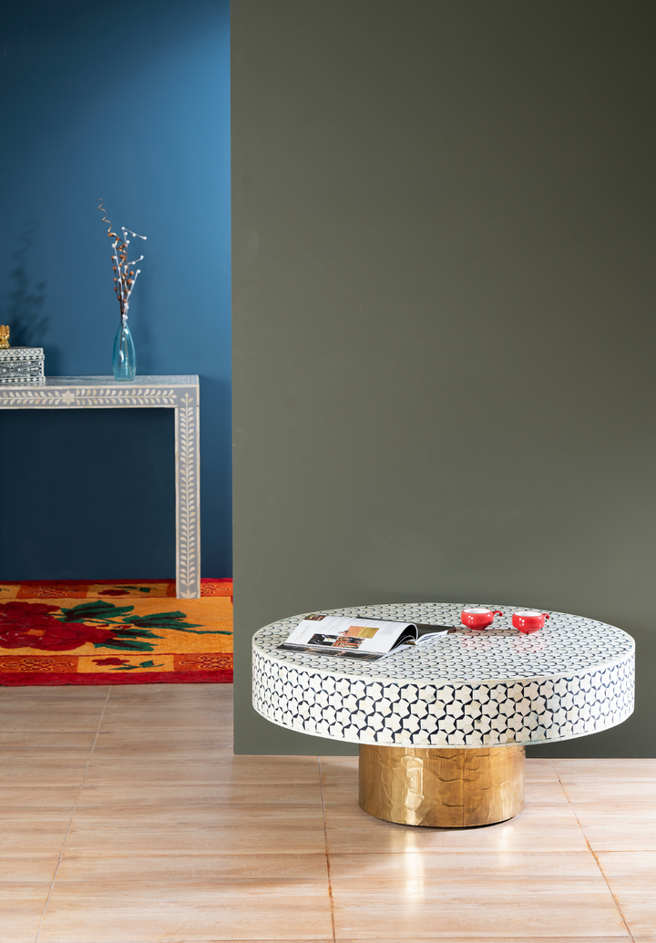 Monochrome Mosaic Inlay Round Coffee Table