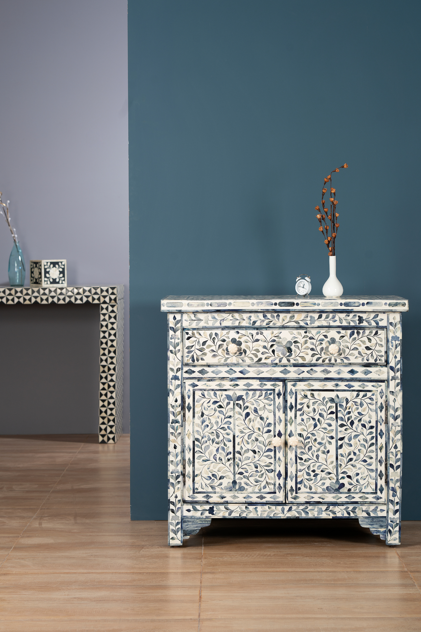 Azure Bloom Inlay Accent Chest