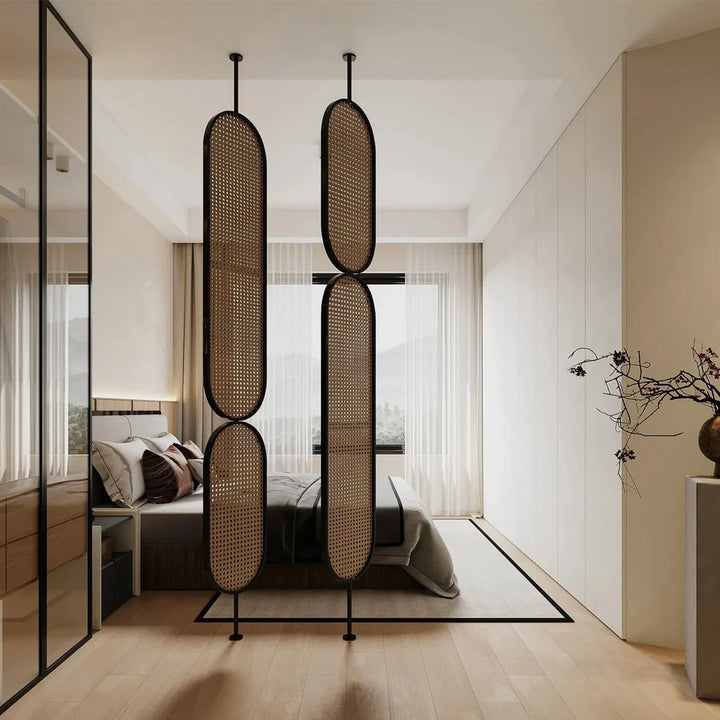 Wooden Rattan Room Divider