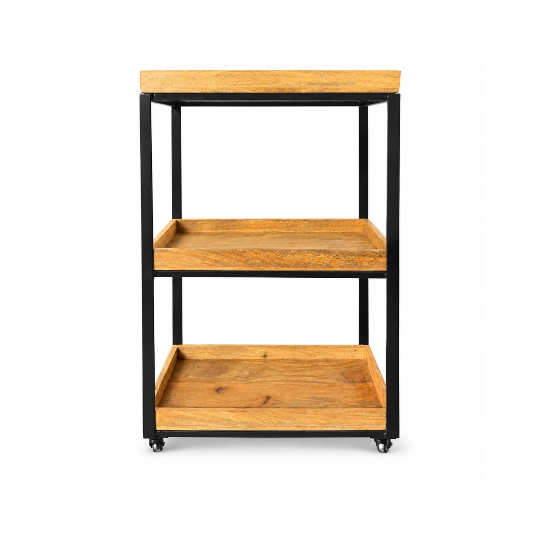 Nordic Oak 3-Tier Wooden Serving Trolley with Black Metal Frame