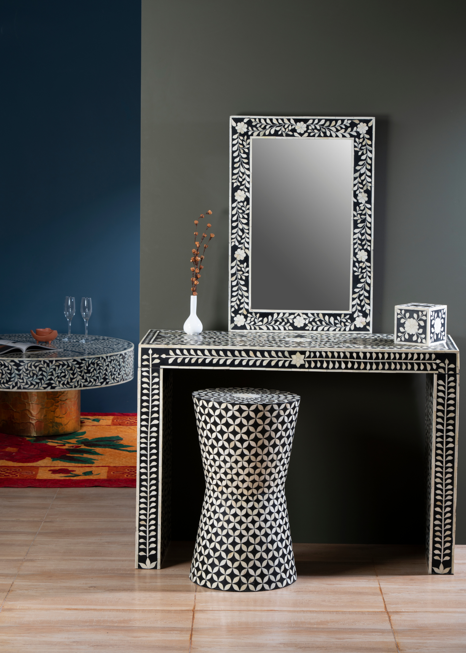Ivory Vine Noir Inlay Wall Mirror