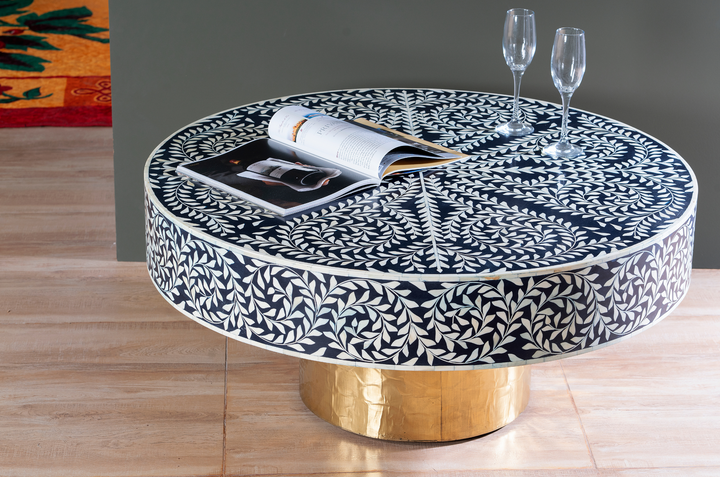 Noir Spiral Inlay Round Coffee Table