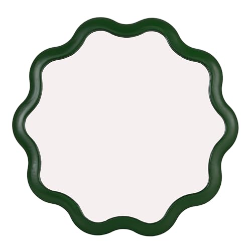 WavyScalloped Wood Wavy Wall Mirror, Green