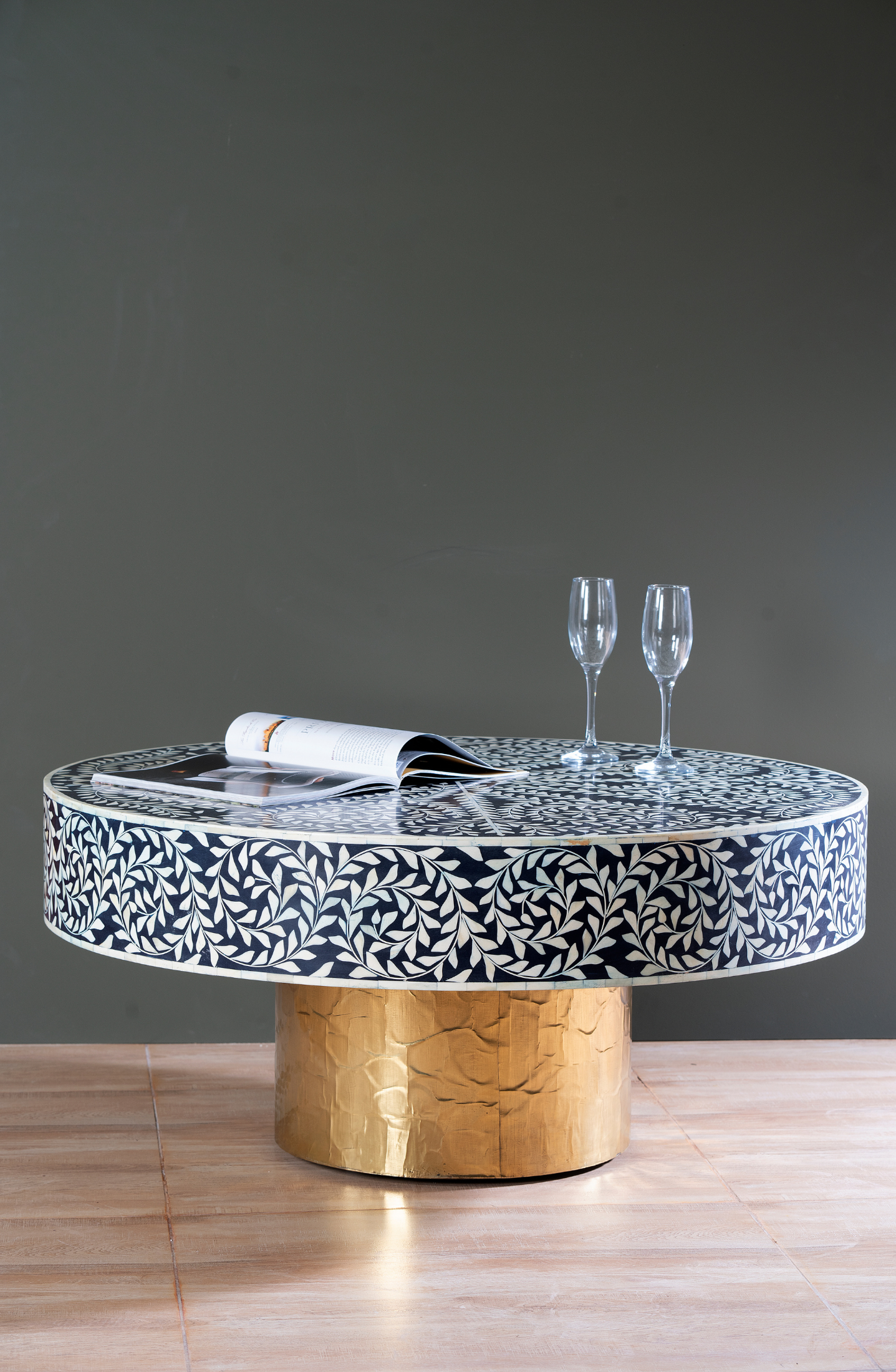 Noir Spiral Inlay Round Coffee Table