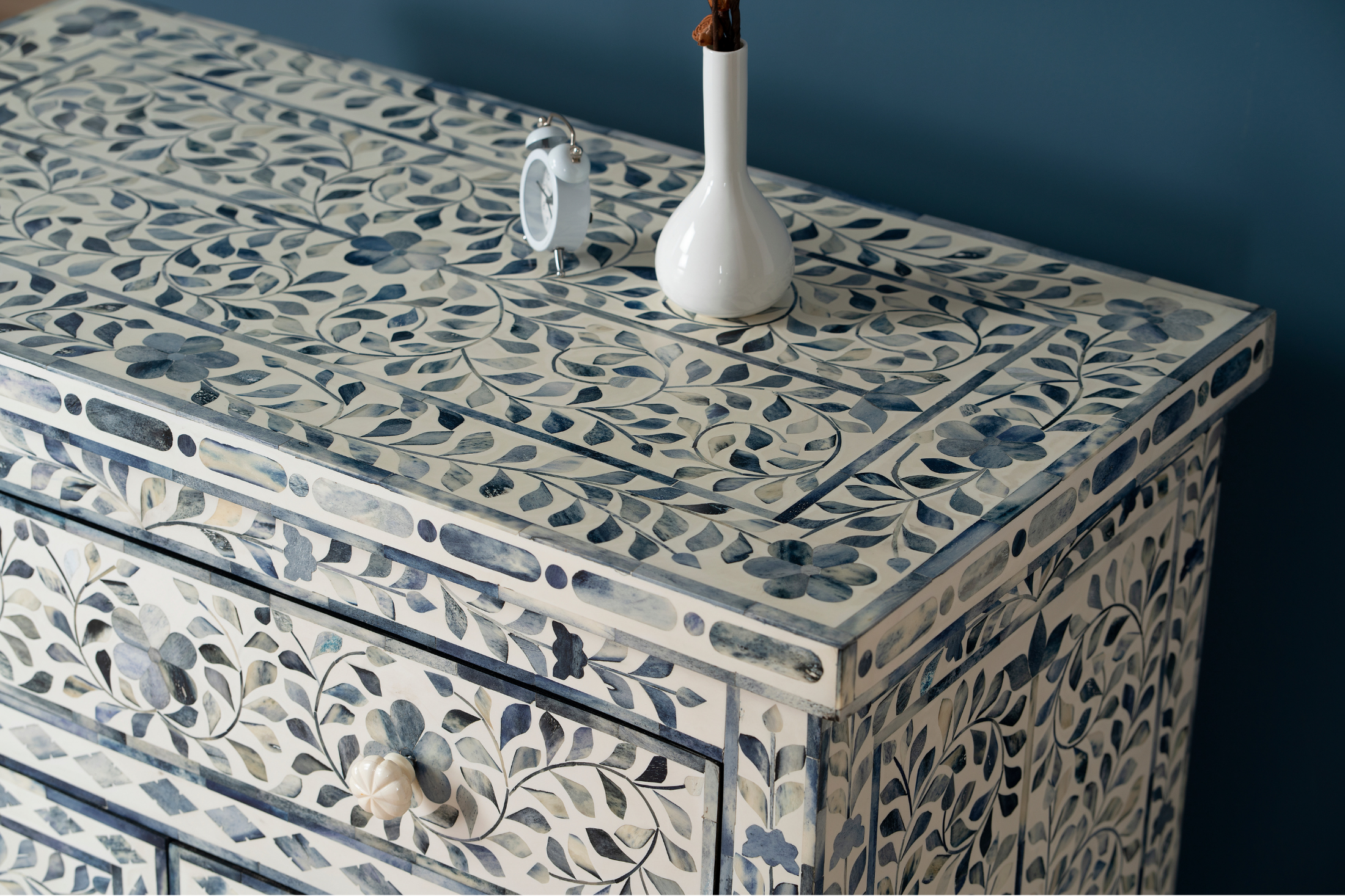 Azure Bloom Inlay Accent Chest