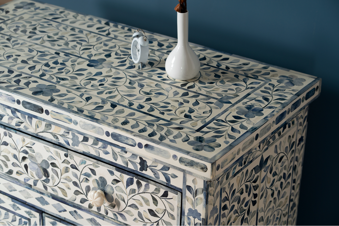 Azure Bloom Inlay Accent Chest