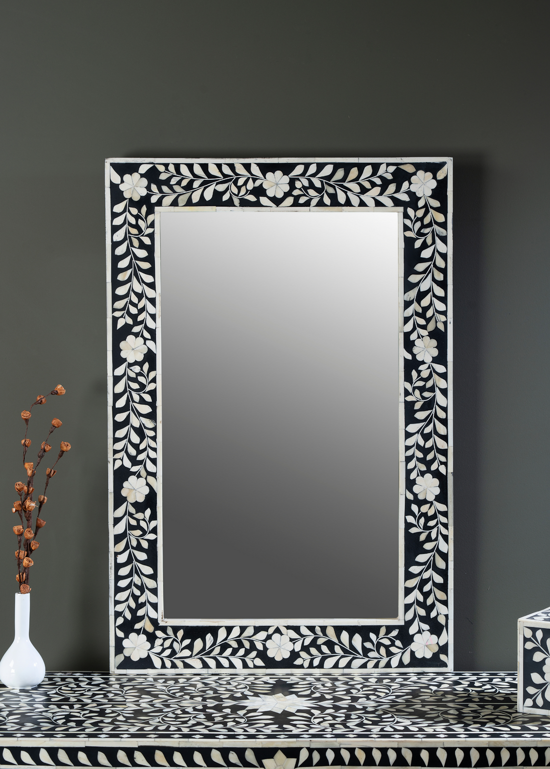 Ivory Vine Noir Inlay Wall Mirror