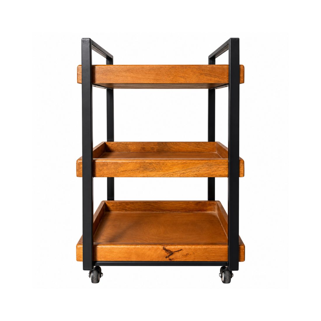 Urban Rustic 3-Tier Wooden Serving Trolley with Black Metal Frame