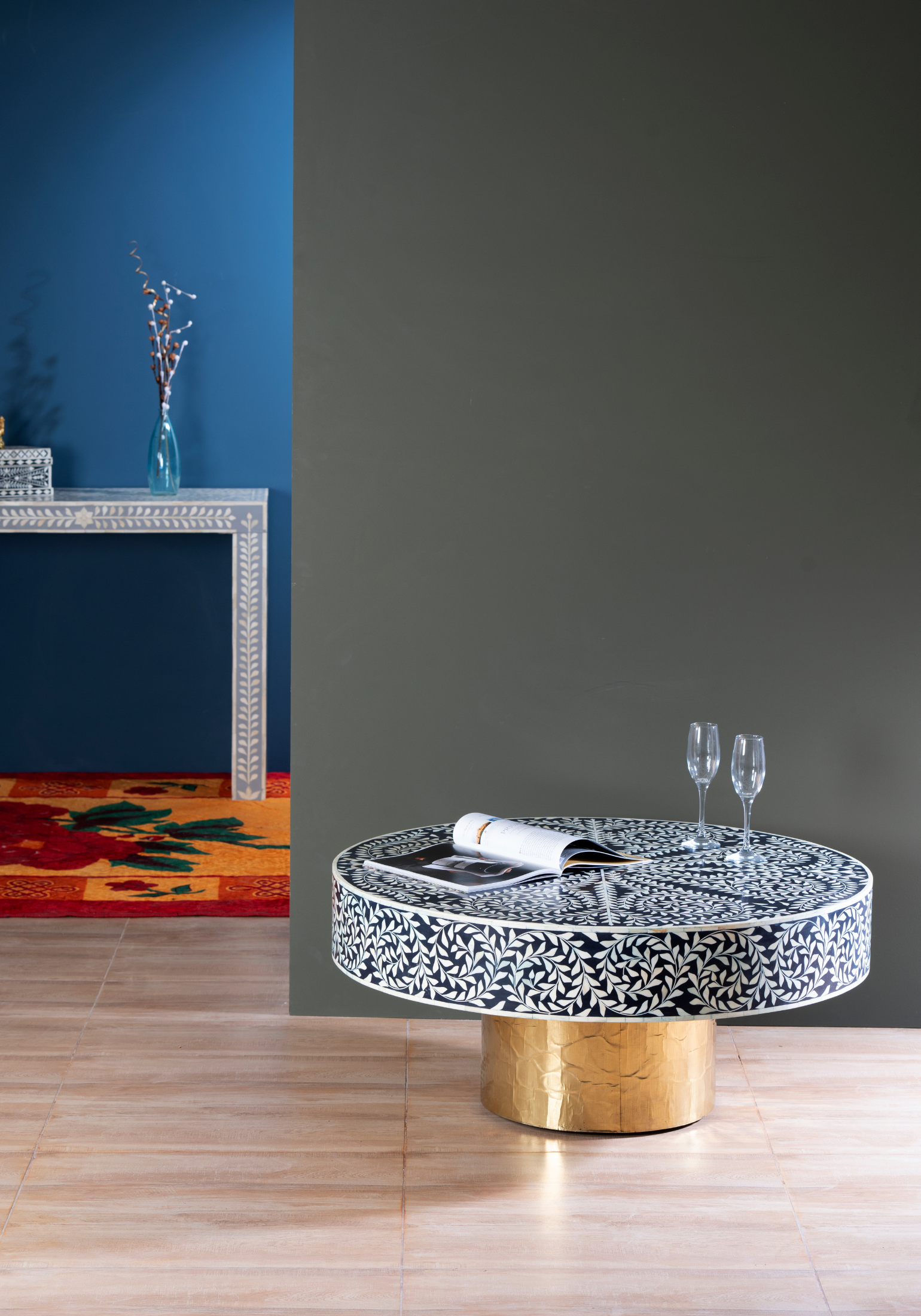 Noir Spiral Inlay Round Coffee Table
