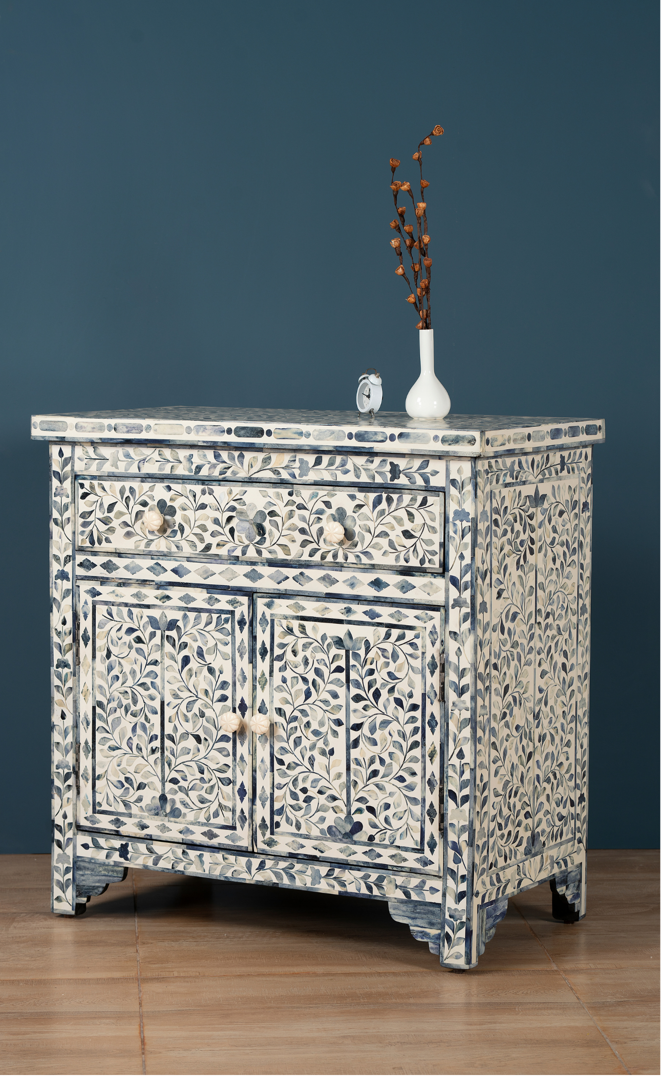 Azure Bloom Inlay Accent Chest
