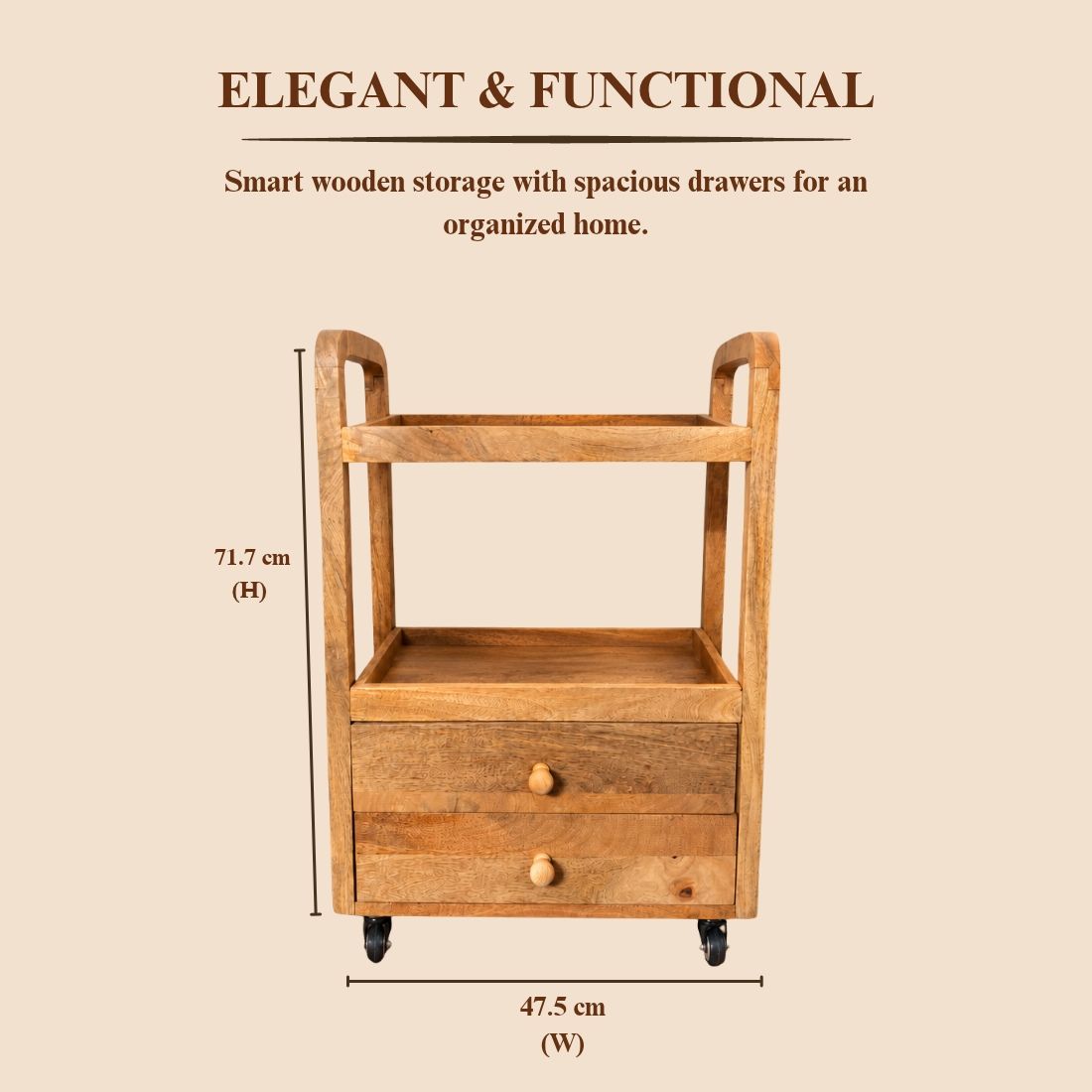Honey Oak Rustic Solid Wood Storage & Serving Trolley