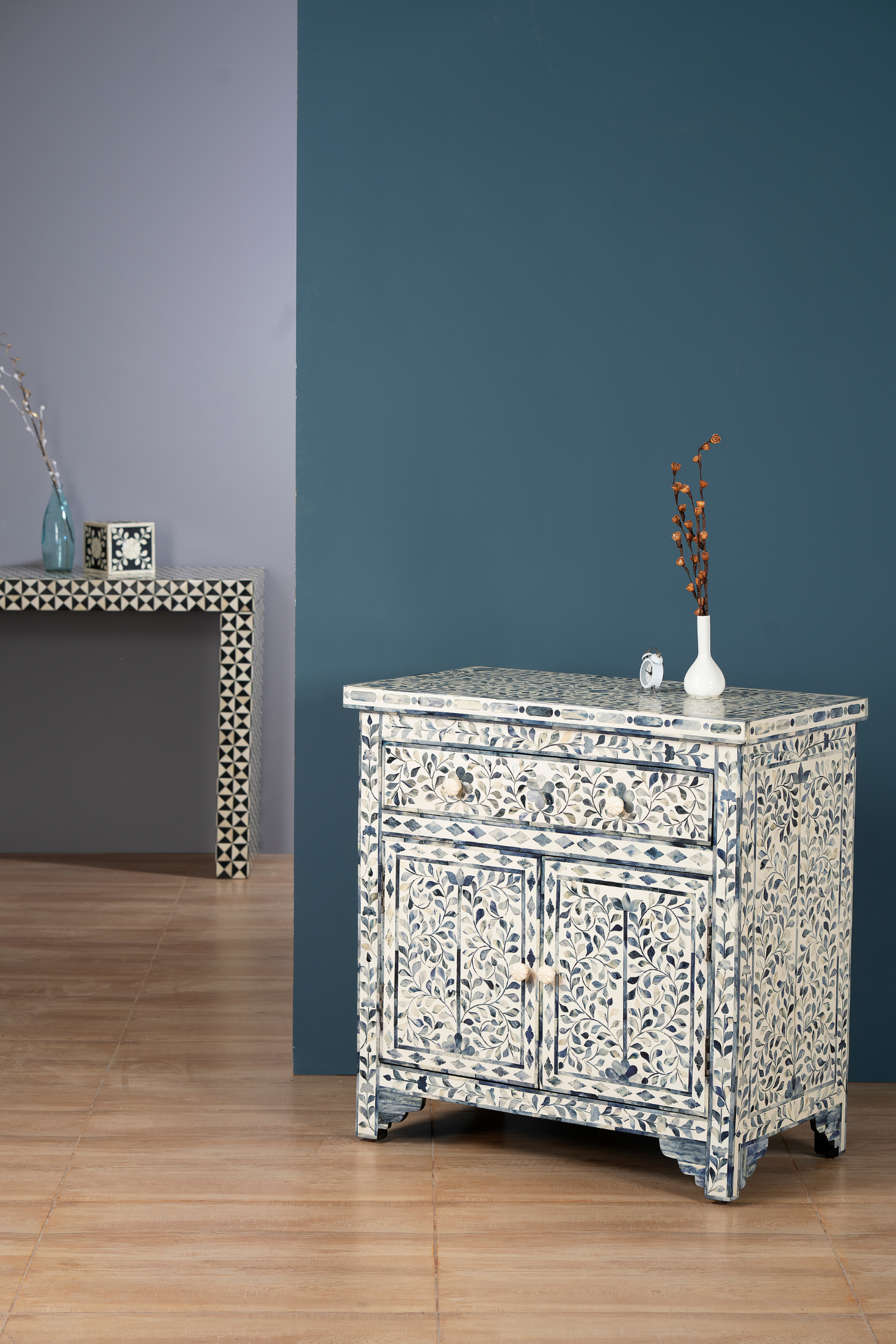 Azure Bloom Inlay Accent Chest