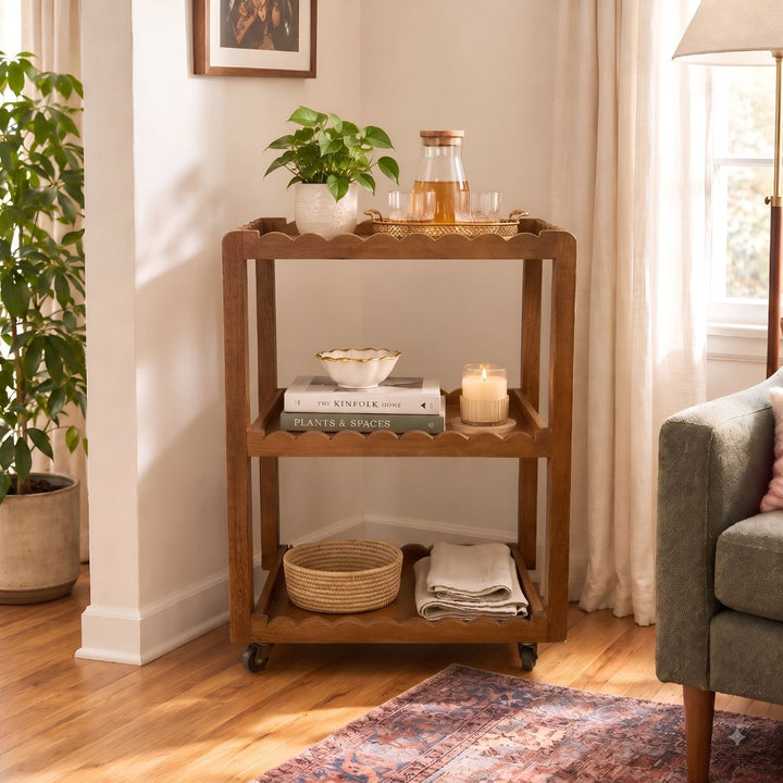 Rustic Aura Handcrafted Solid Wood Decorative Trolley