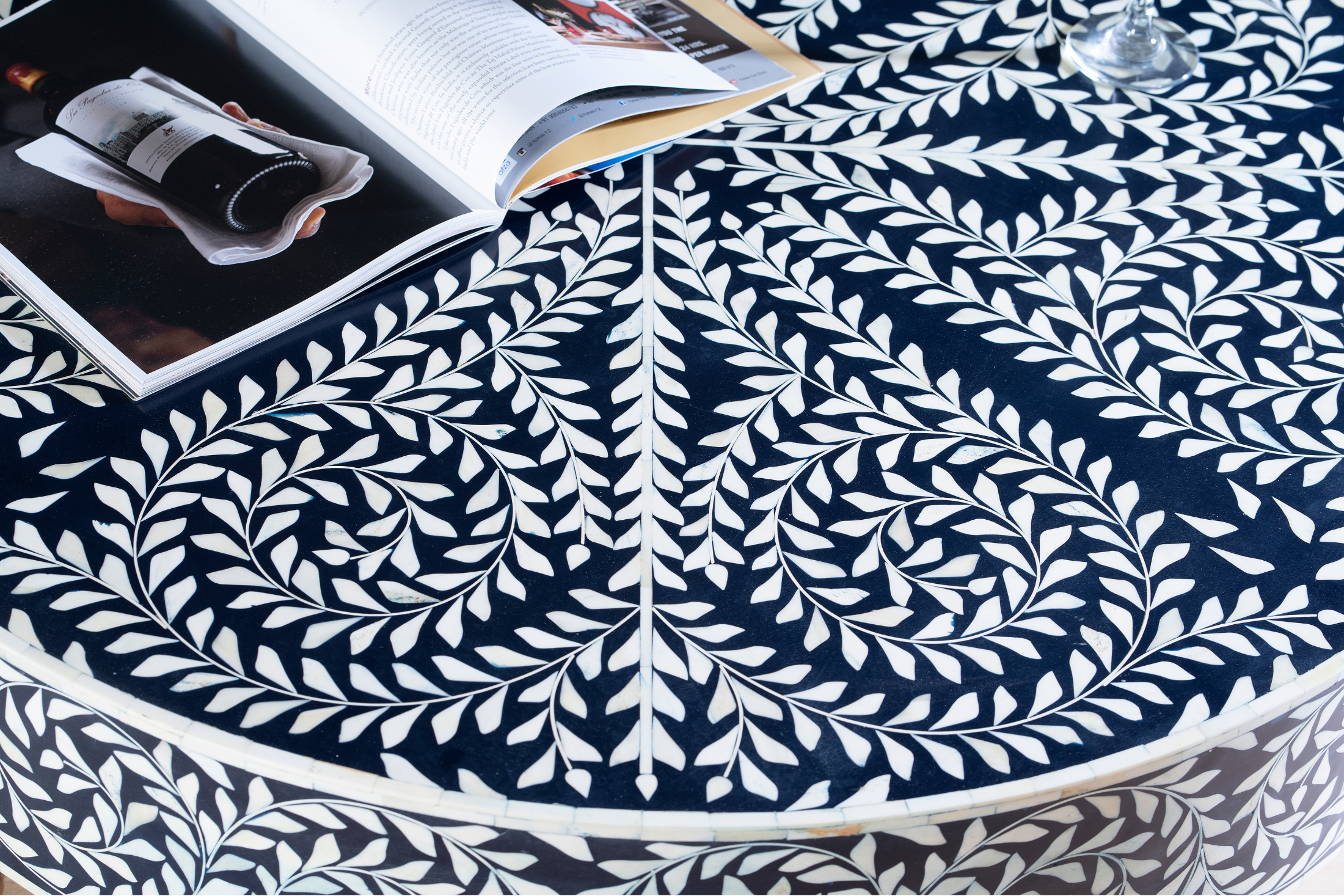 Noir Spiral Inlay Round Coffee Table