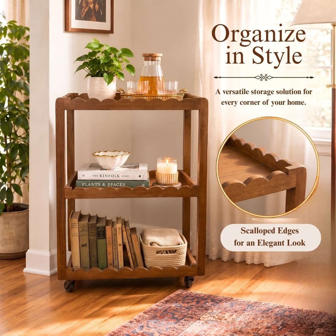 Rustic Aura Handcrafted Solid Wood Decorative Trolley