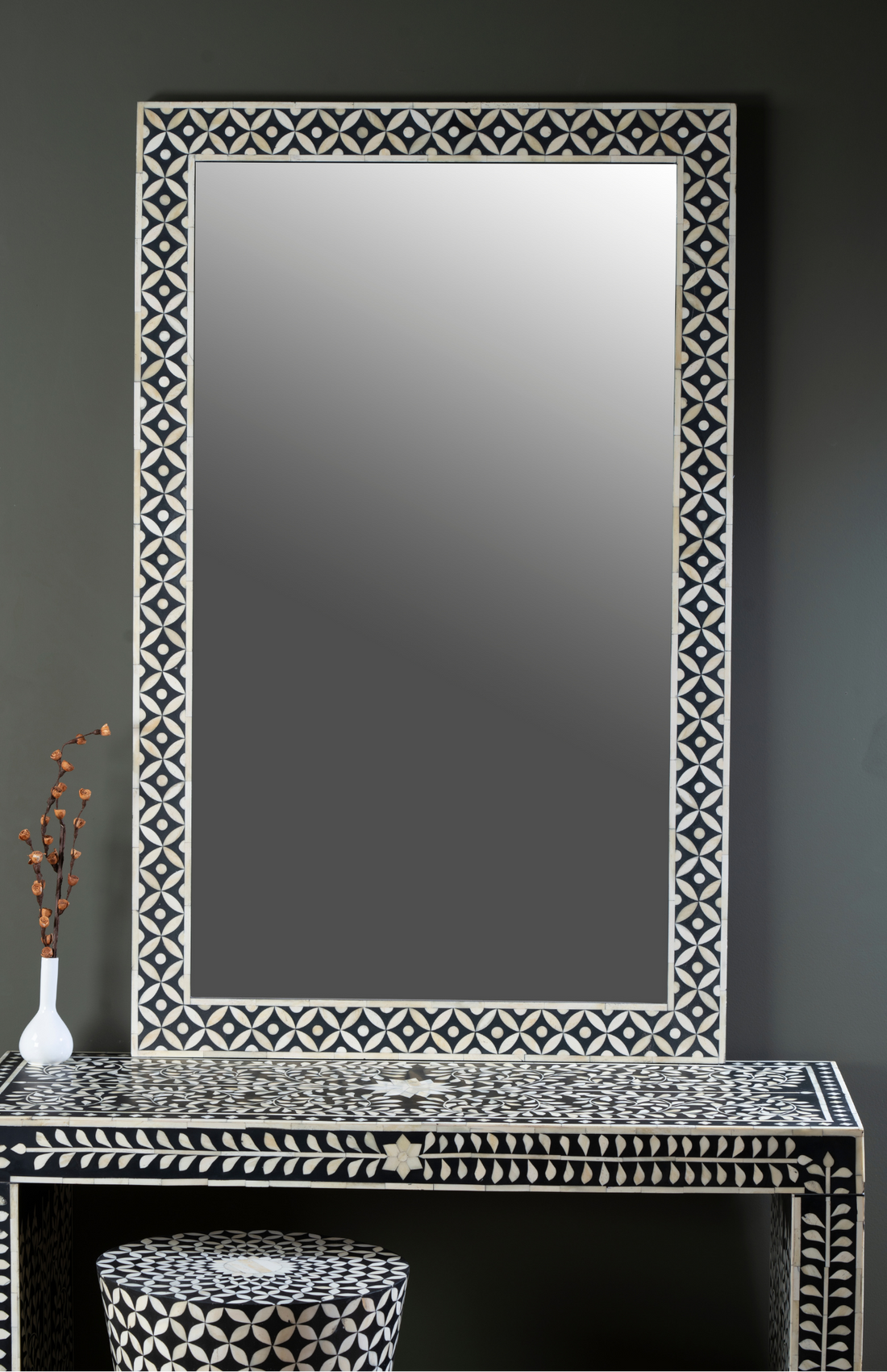 Ivory Petal Noir Inlay Wall Mirror