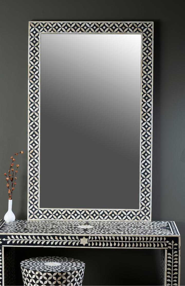 Ivory Petal Noir Inlay Wall Mirror