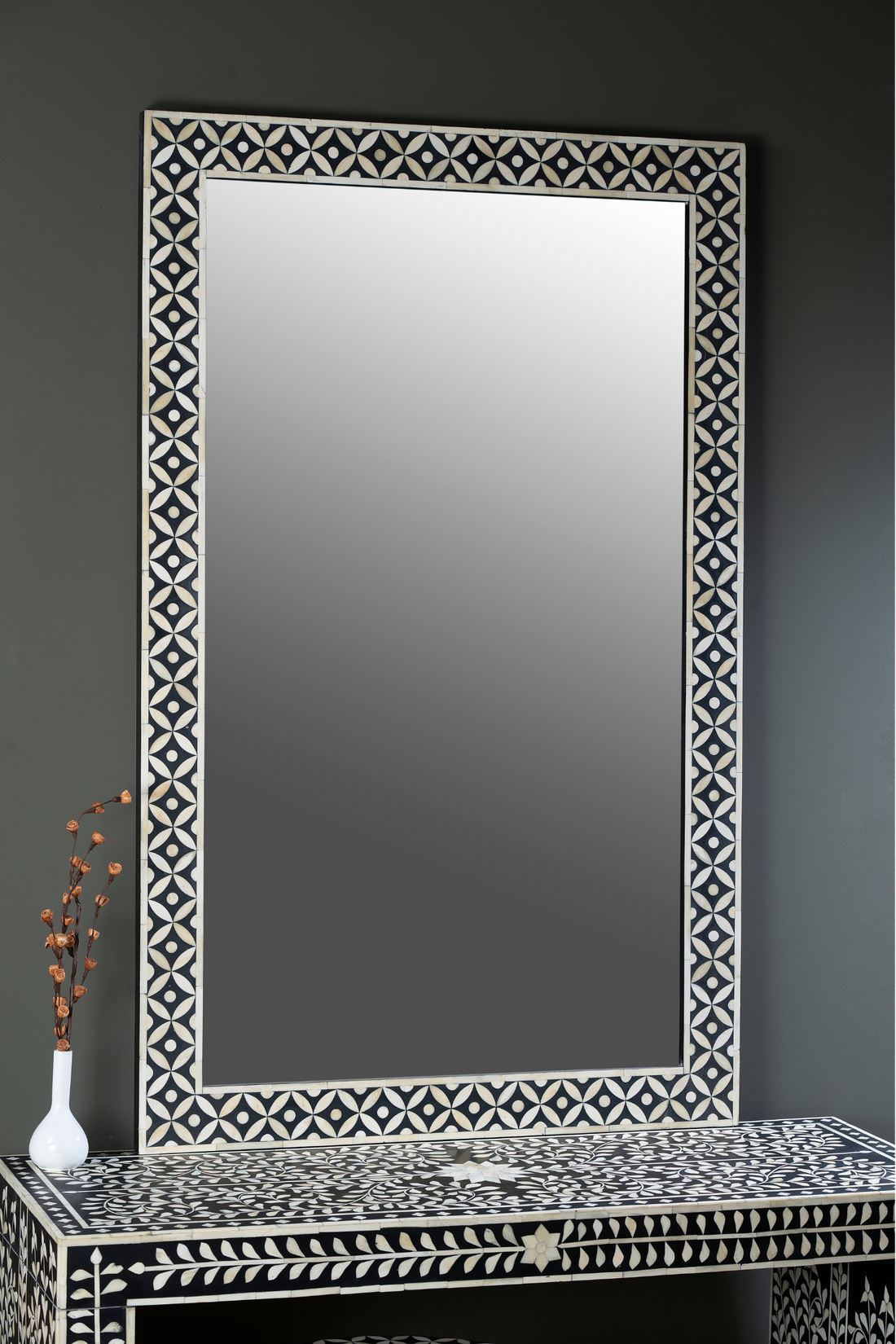 Ivory Petal Noir Inlay Wall Mirror