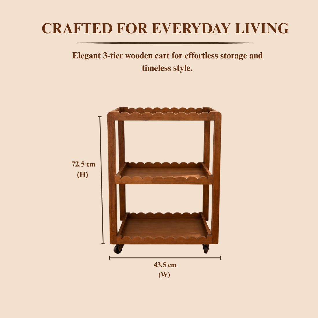 Rustic Aura Handcrafted Solid Wood Decorative Trolley