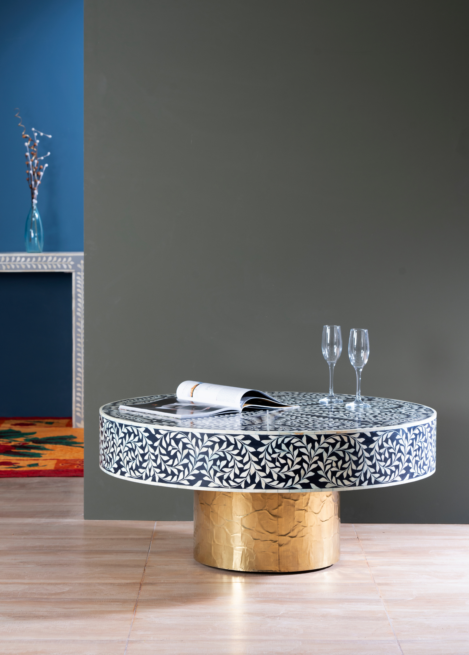 Noir Spiral Inlay Round Coffee Table