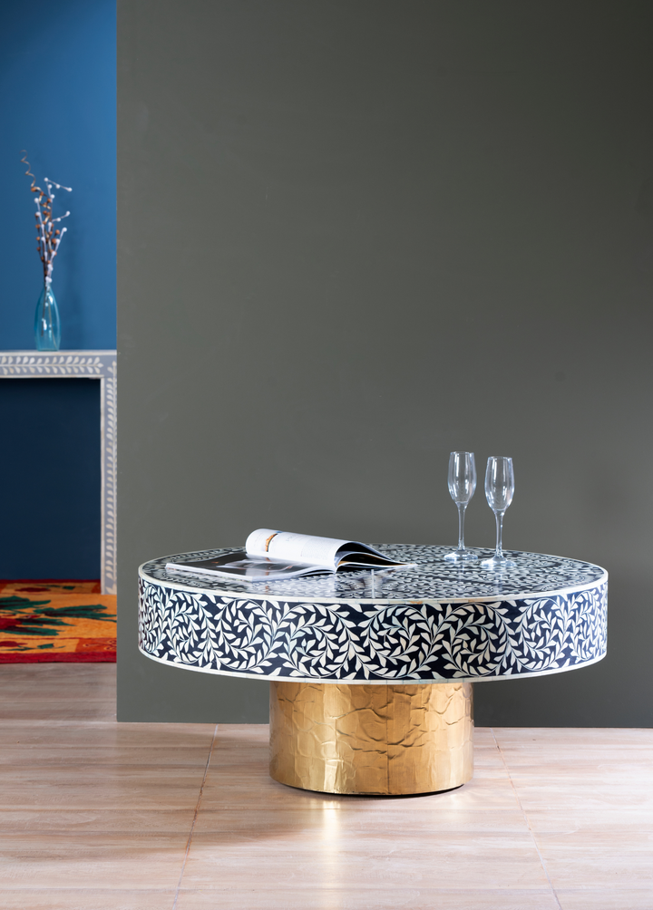 Noir Spiral Inlay Round Coffee Table
