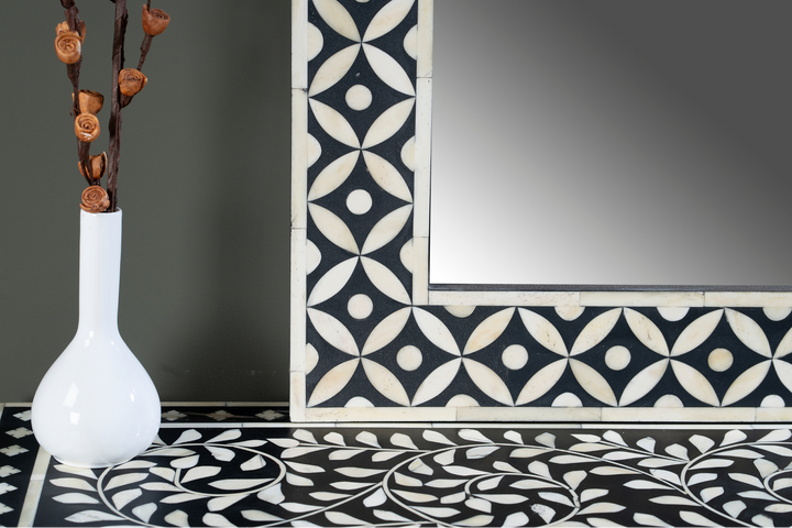 Ivory Petal Noir Inlay Wall Mirror
