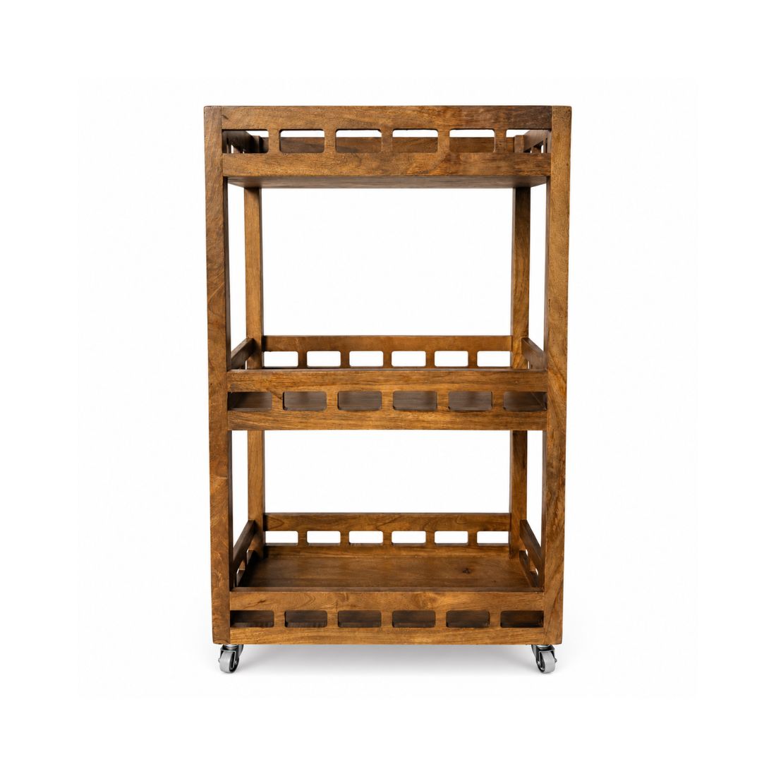 Rustic Haven Solid Wood 3-Tier Utility & Serving Trolley