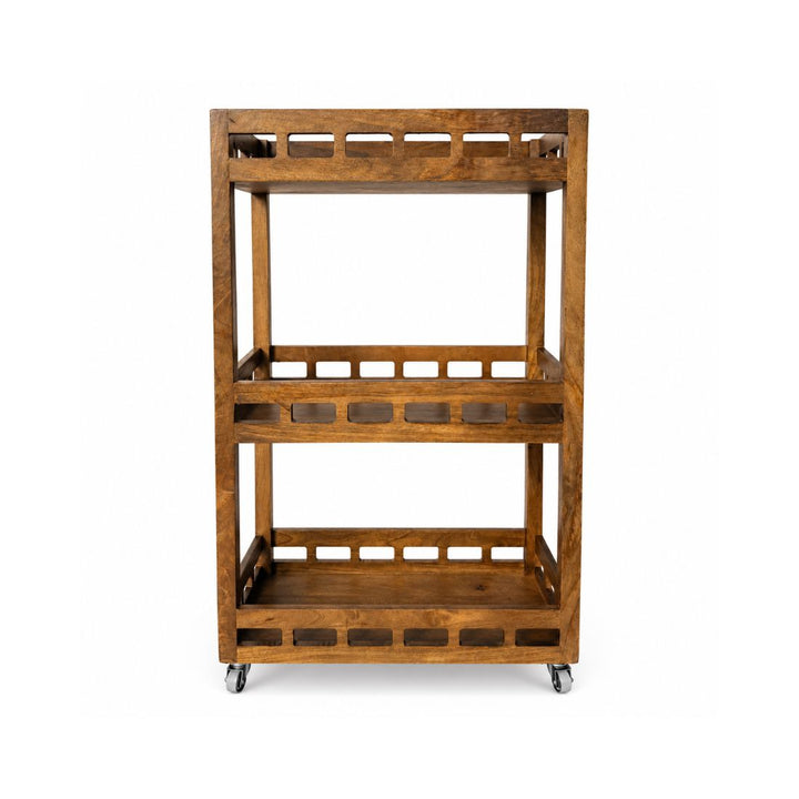 Rustic Haven Solid Wood 3-Tier Utility & Serving Trolley
