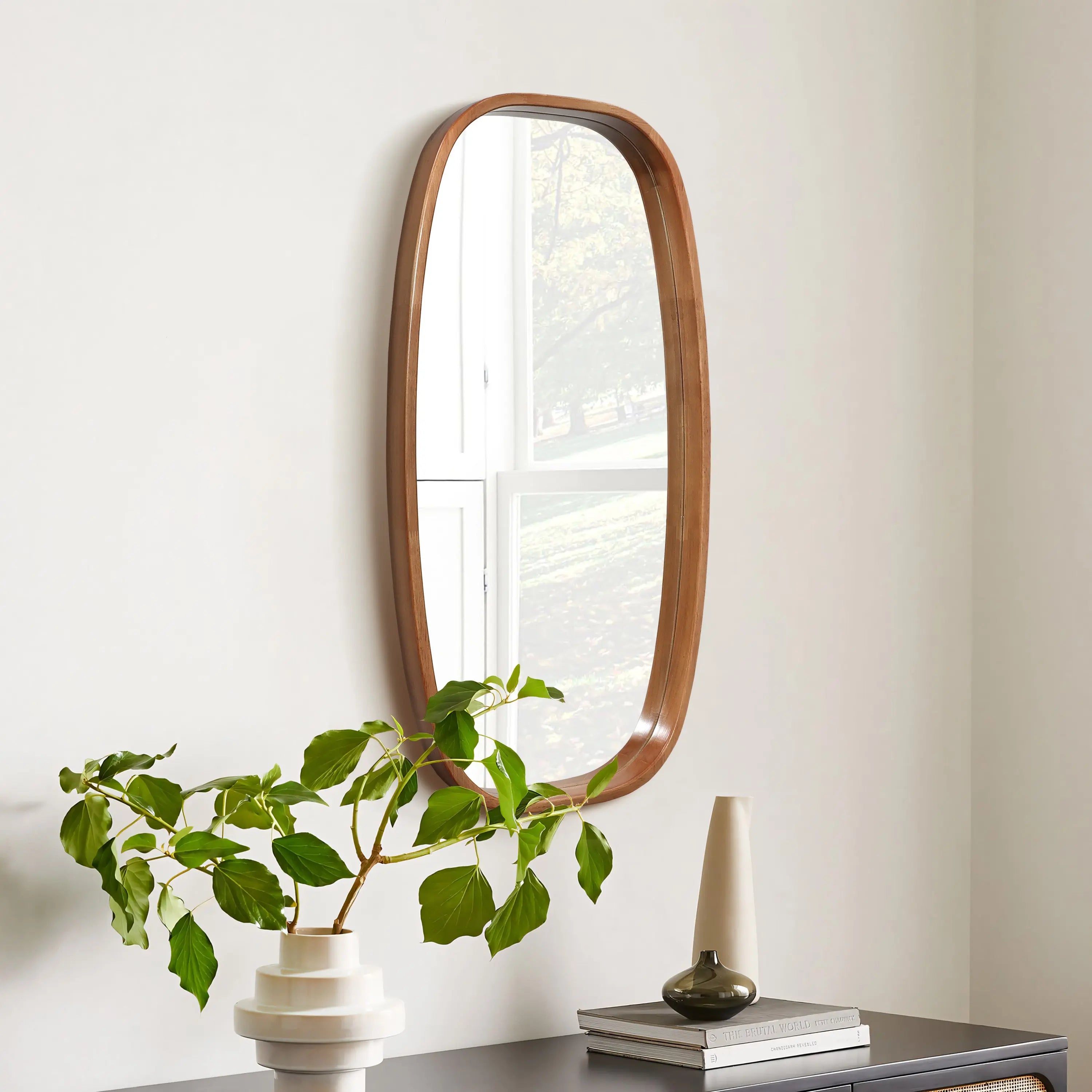 Jean wood frame rounded rectangle wall mirror