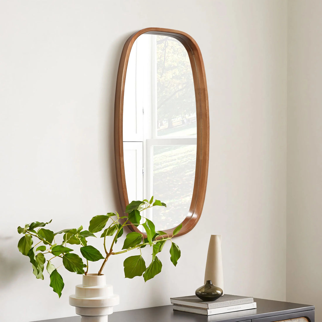 Jean wood frame rounded rectangle wall mirror