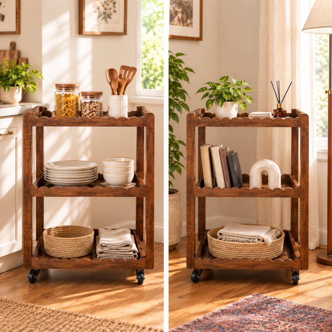 Rustic Aura Handcrafted Solid Wood Decorative Trolley