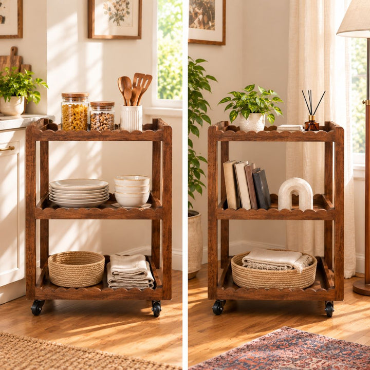 Rustic Aura Handcrafted Solid Wood Decorative Trolley