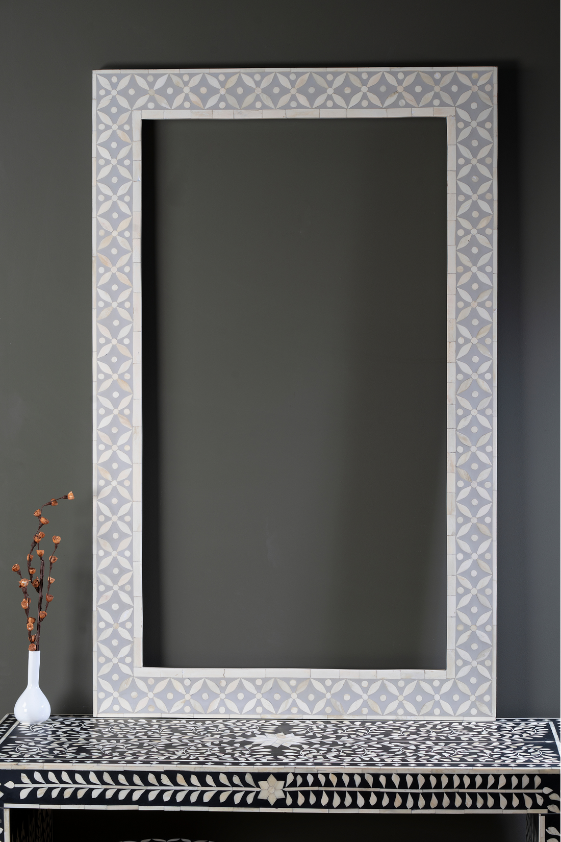 Ivory Lattice Pearl Inlay Wall Mirror