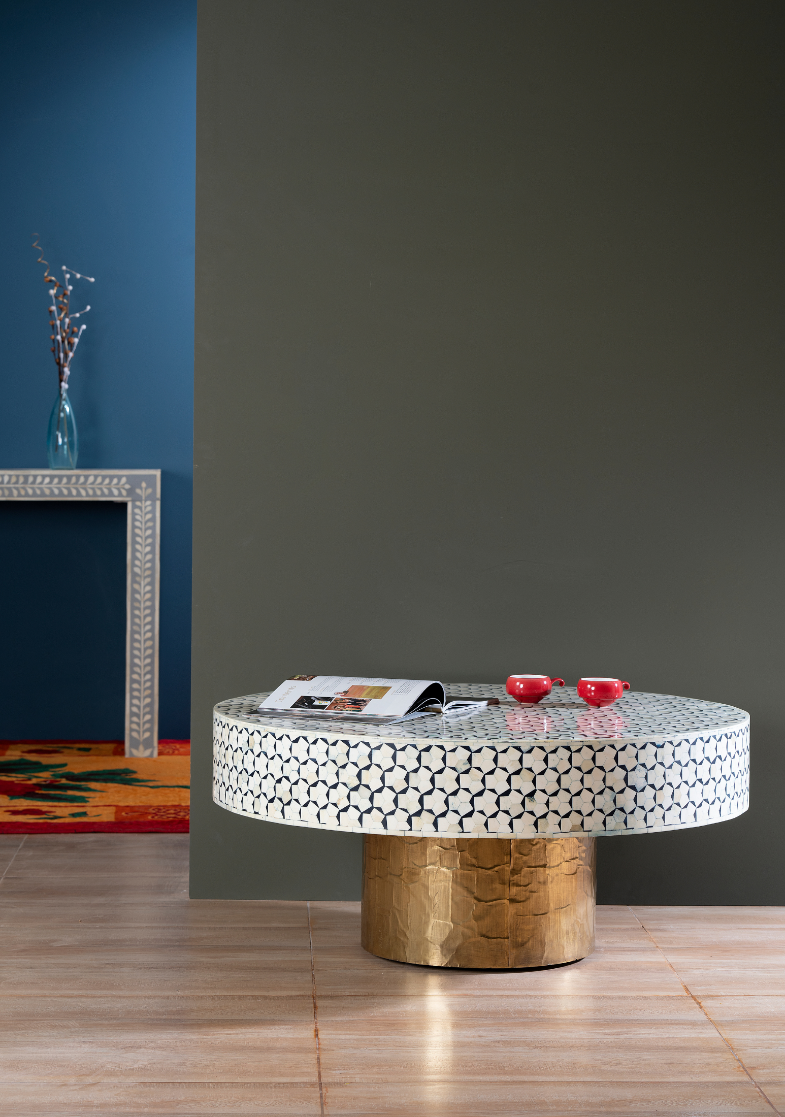 Monochrome Mosaic Inlay Round Coffee Table