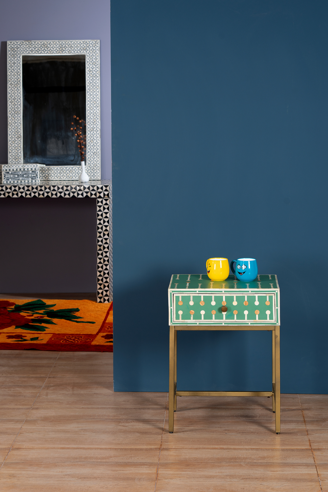 Mint Dot Inlay Bedside Table