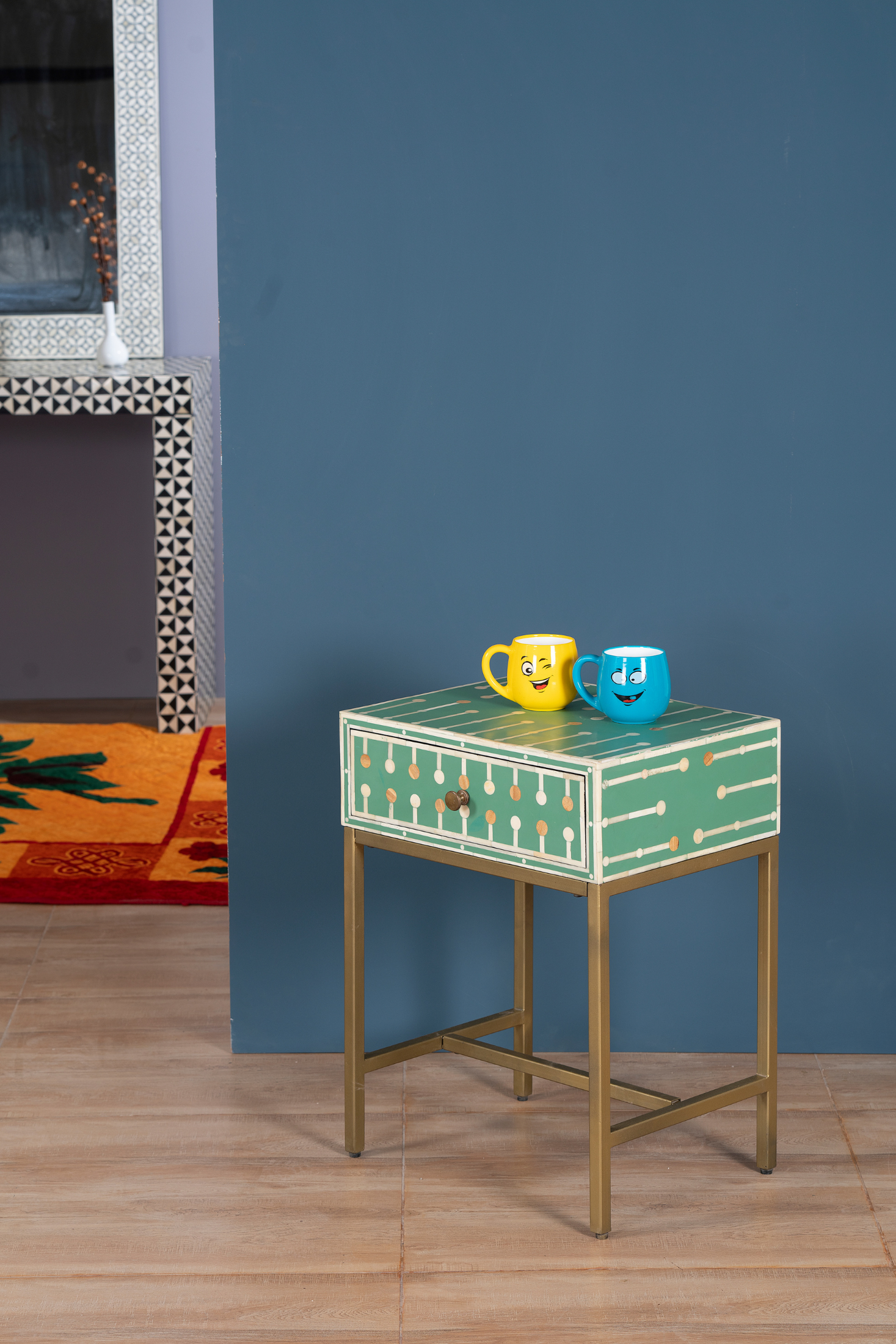 Mint Dot Inlay Bedside Table