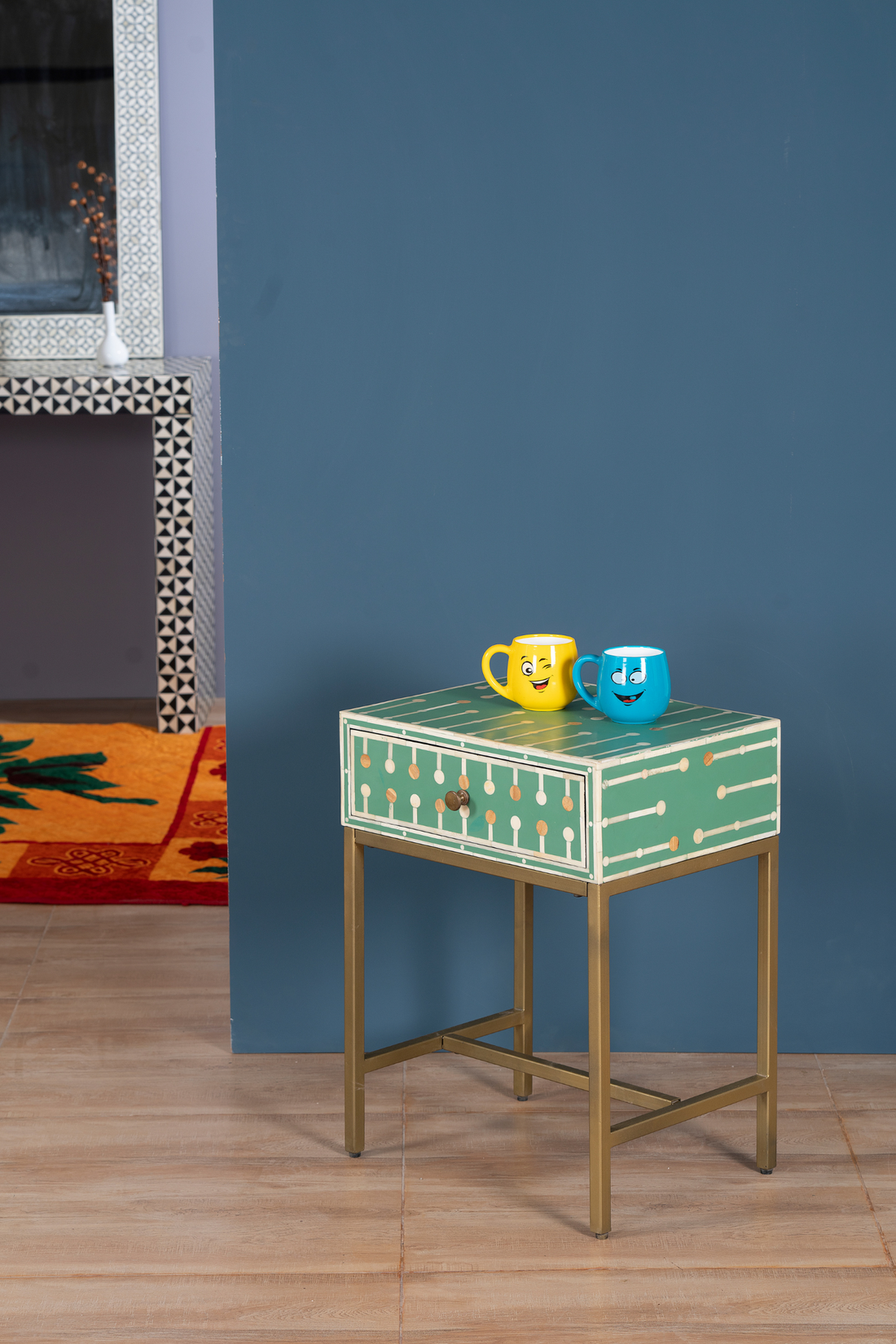 Mint Dot Inlay Bedside Table