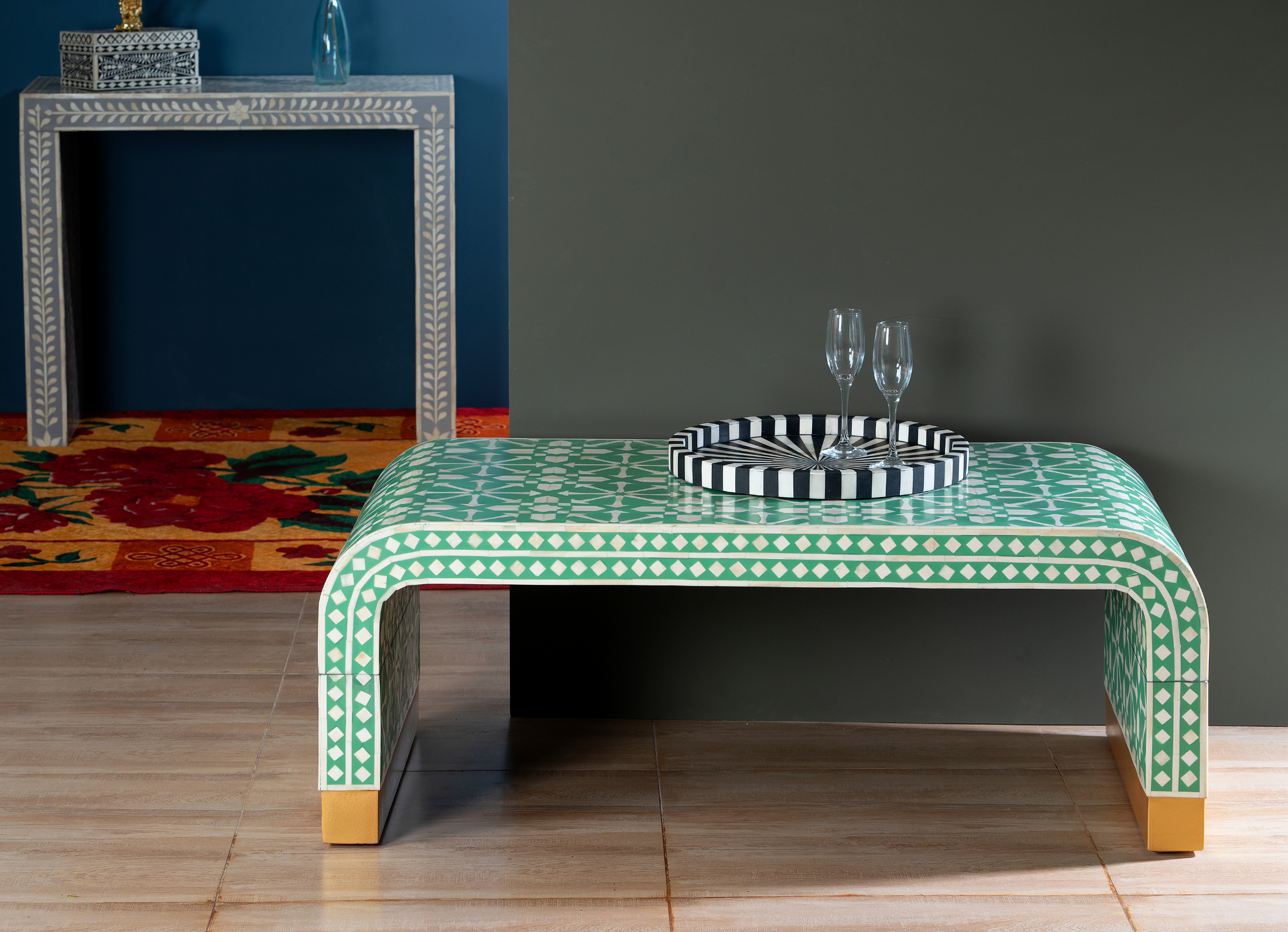 Emerald Curve Inlay Coffee Table