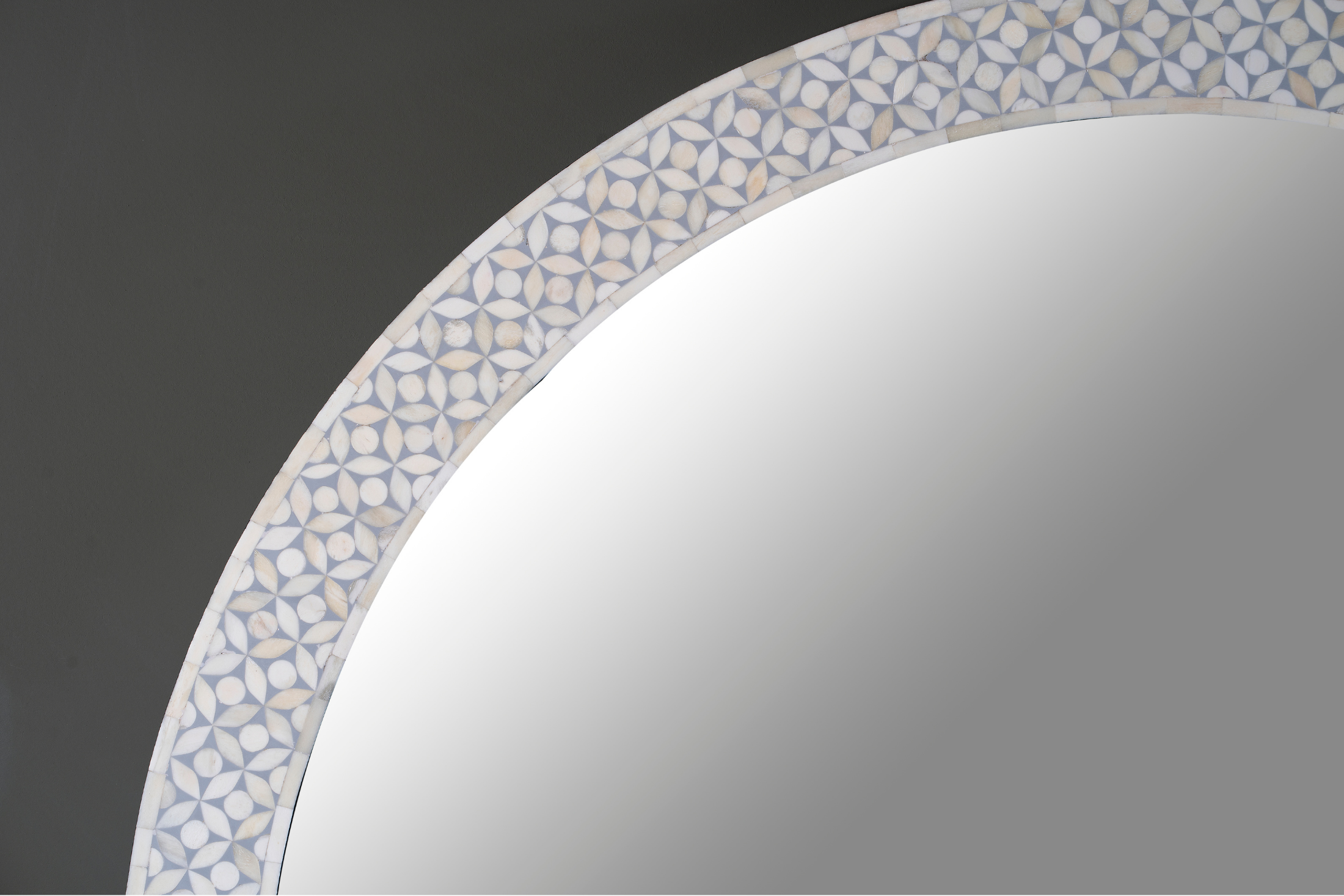 Ivory Geo Inlay Round Wall Mirror