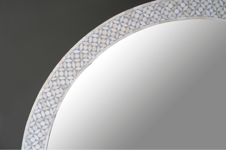 Ivory Geo Inlay Round Wall Mirror