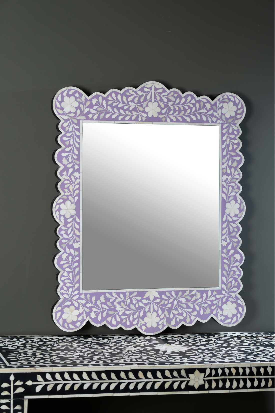 Lavender Bloom Carved Inlay Wall Mirror