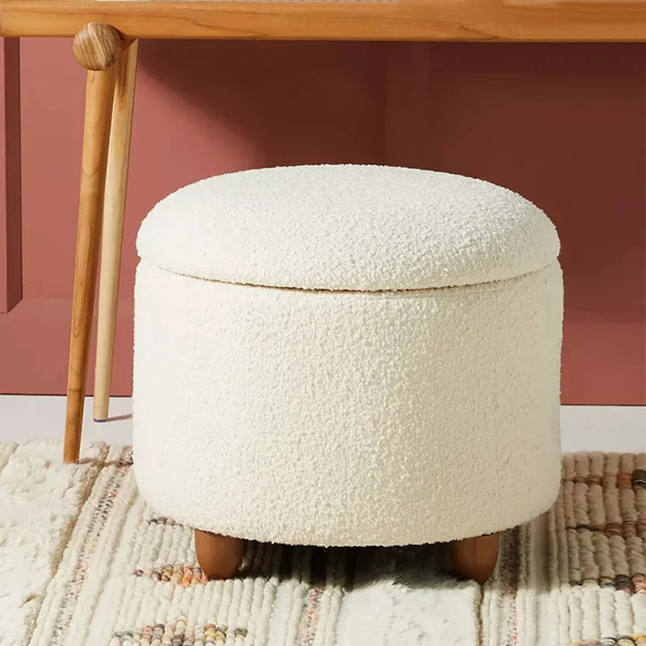 Modern White Boucle Vanity Stool
