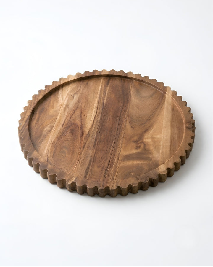 Scalloped Round Wooden Serving Tray