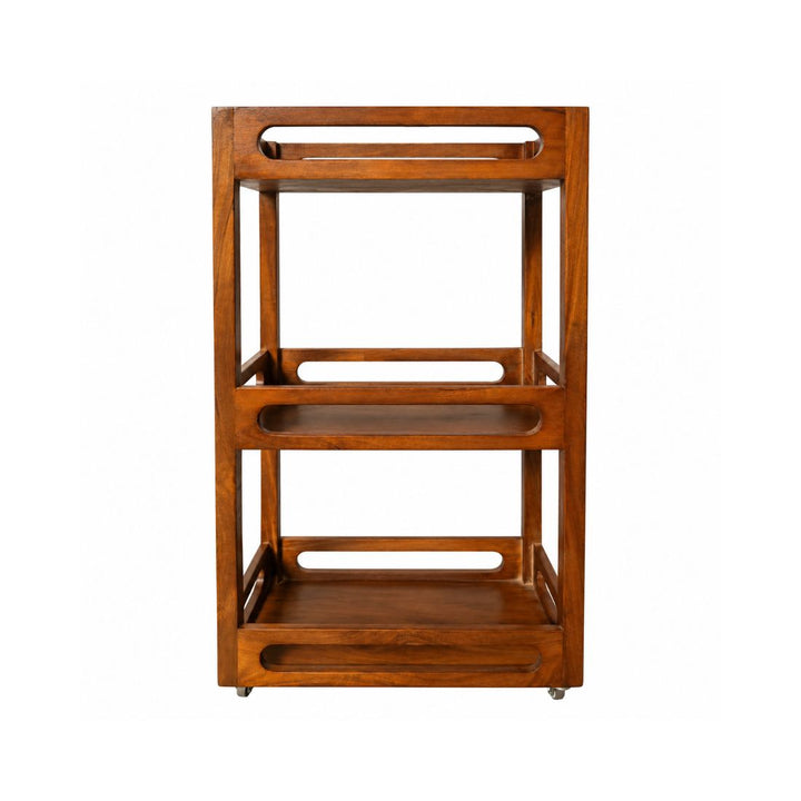 Walnut Luxe Solid Wood 3-Tier Storage & Serving Trolley