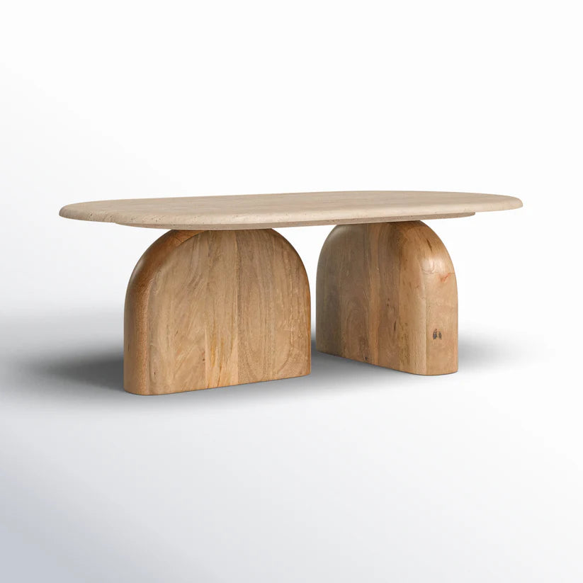 Alvin - Modern Travertine Marble Oval Coffee Table